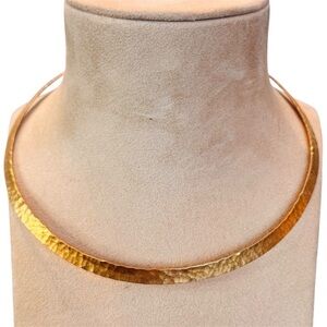Sterling Italian Italy Gold-Plated 925 Silver Hammered Choker Necklace Cleopatra